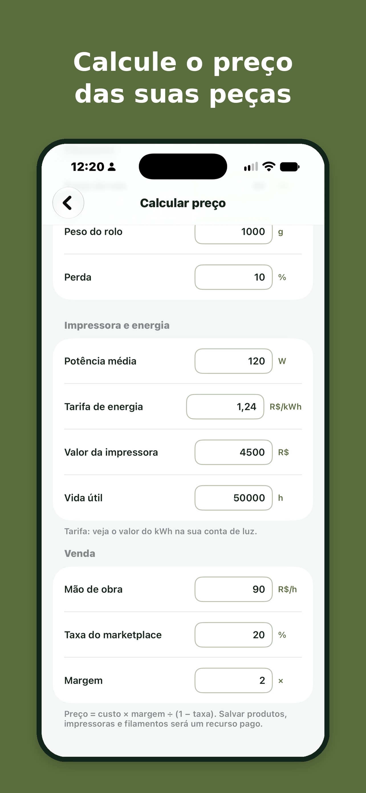 Tela da calculadora do App MODVIA